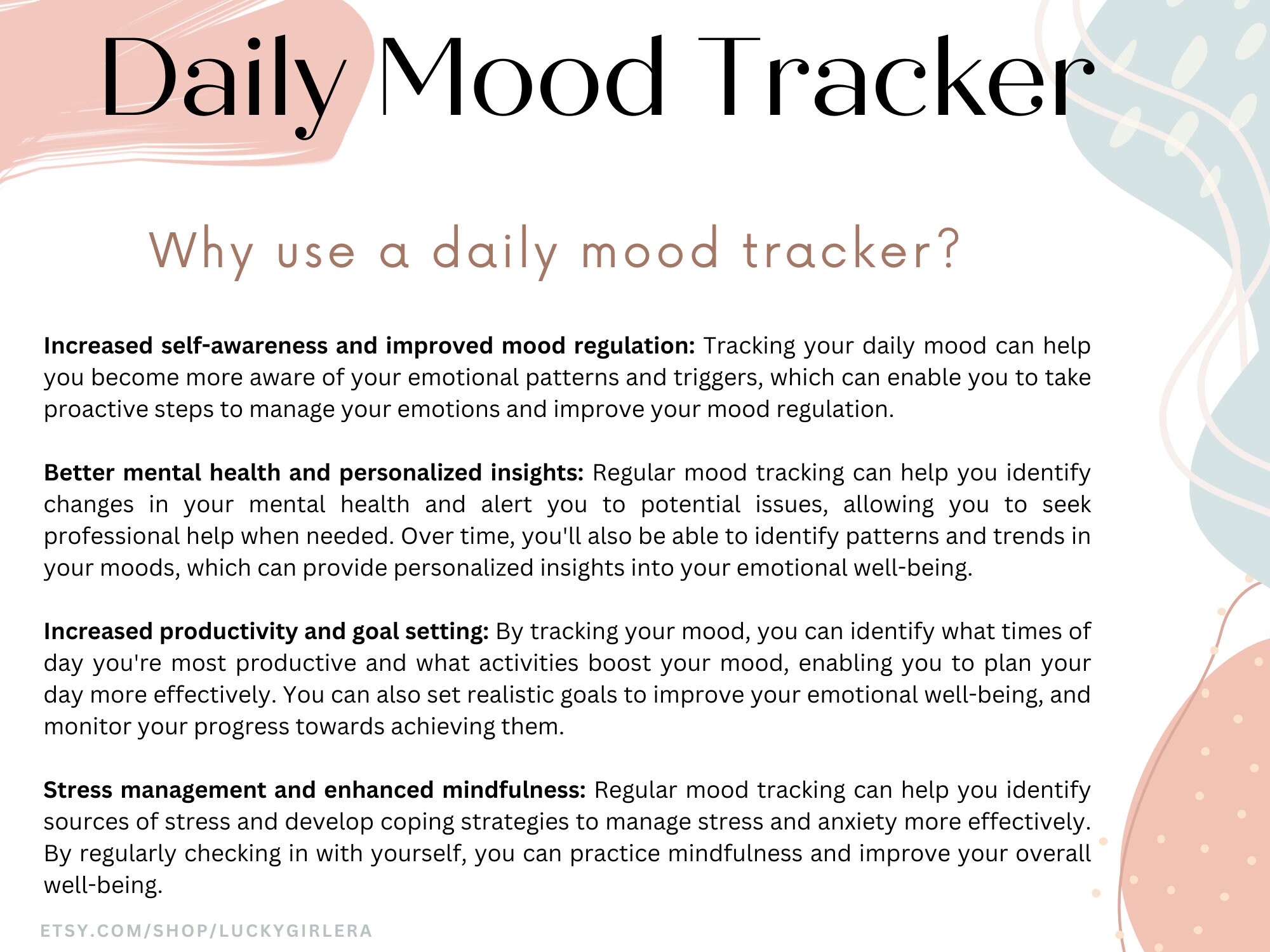 Daily Mood Tracker | Printable Mood Tracker | Mental Health Tracker ...