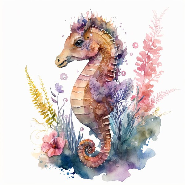 Seahorse Watercolor Clipart Underwater World Watercolor Baby Seahorse Watercolor Cute Baby Animal Watercolor Clipart -DIGITAL DOWNLOAD