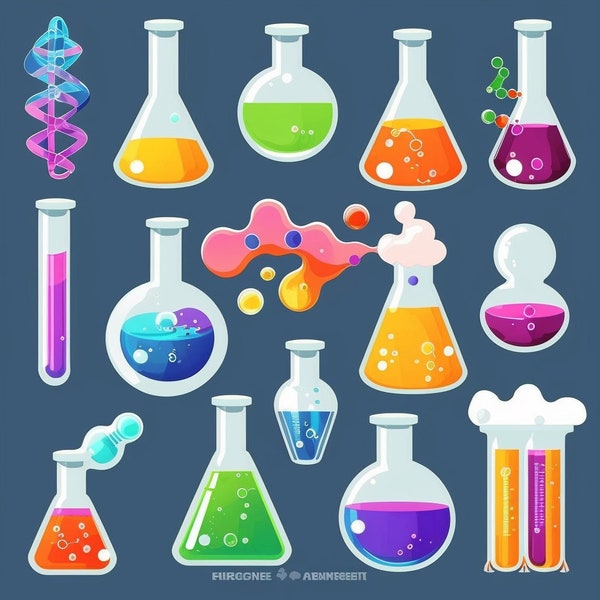 Science lab clipart,experiments,microscope,test tube,Chemistry,test flasks,Instant download Illustration_CA64