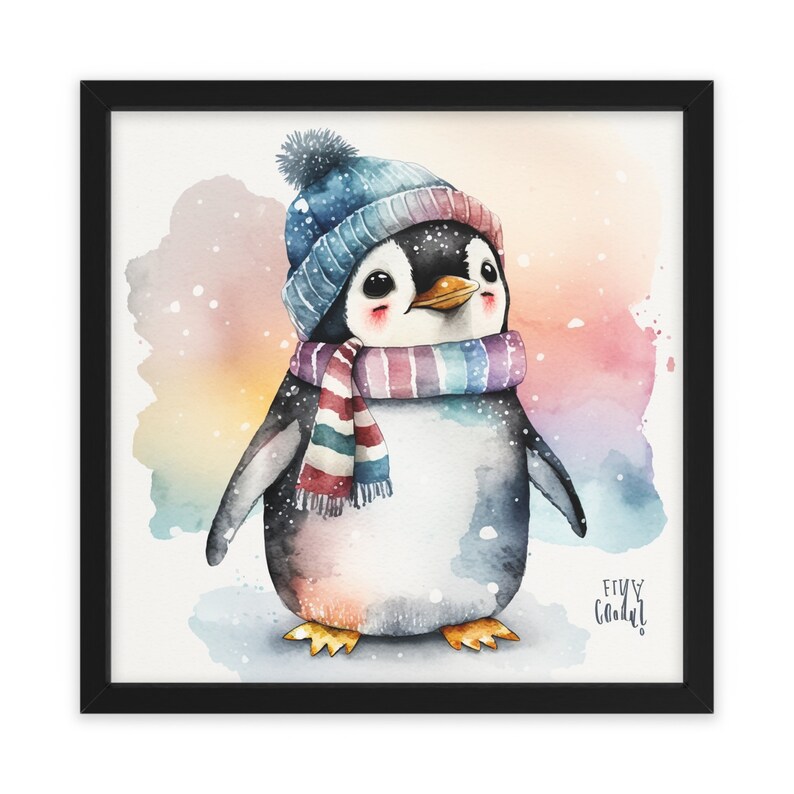 Penguin Watercolor Clipart Nursery Decor Penguin With Hat Watercolor