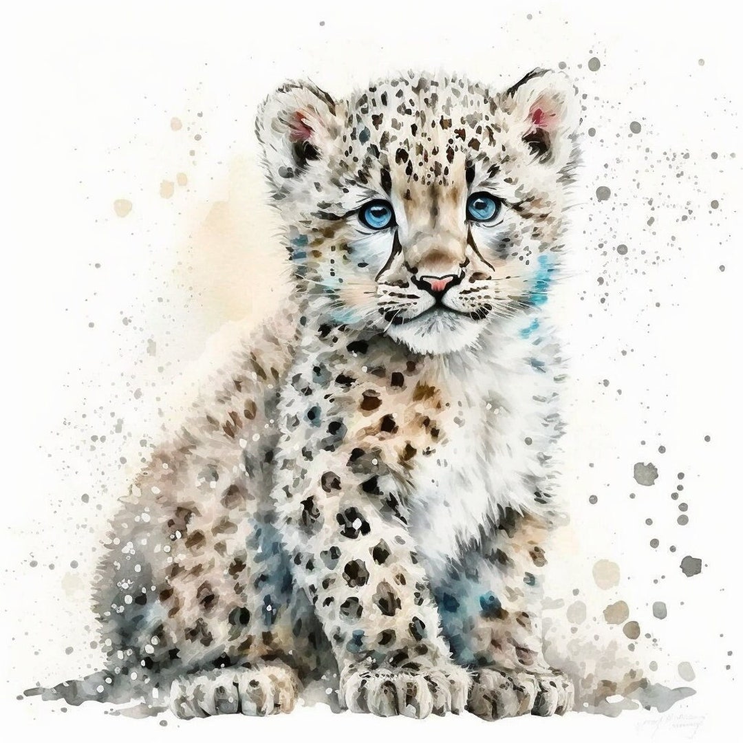 Snow Leopard Watercolor Clipart Nursery Decor Baby Snow Leopard