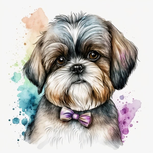 Hund Shih Tzu Aquarelle Clipart Kinderzimmer Dekor Shih Tzu Hund Aquarelle Süßes Baby Tier Watercolor Clipart Wanddeko -DIGITAL DOWNLOAD