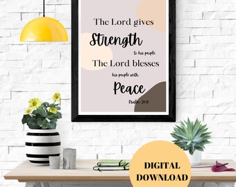Psalm 29 v 11 Wall Art / Digital download / Christian gift / Home deco / Encouraging Bible verse