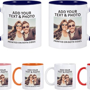 Taza personalizada con asa e interior en color premium impresos - 11 oz - Tazas promocionales con imagen personalizada, logotipo, foto, regalo de cumpleaños, banda comercial