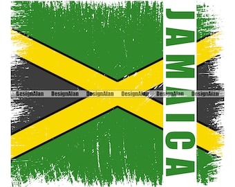 Giamaica Giamaicano Reggae Rasta Rastafarian Rastafari Distressed Strappato Strappato Rip Bandiera Testo Orgoglio Tatuaggio Colore Design Elemento SVG PNG JPG Taglio