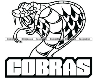 Cobra Snake School Mascot Sports Team Cartoon Character Angry Mean Animal Reptile Bite Tongue Vector Art Text Design Element JPG PNG SVG Cut