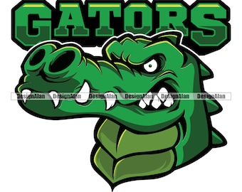 Alligator Gator Mascot School Sports Team Angry Animal Cartoon Character Fantasy Tattoo Vector Color Logo Text Design Element PNG SVG Cut