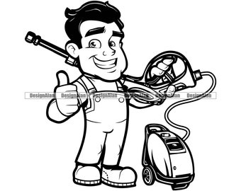 Pressure Washer Thumb Up Cartoon Man Washing Business House Home Clean Water Cleaning Machine Company Service Logo Design Element PNG SVG