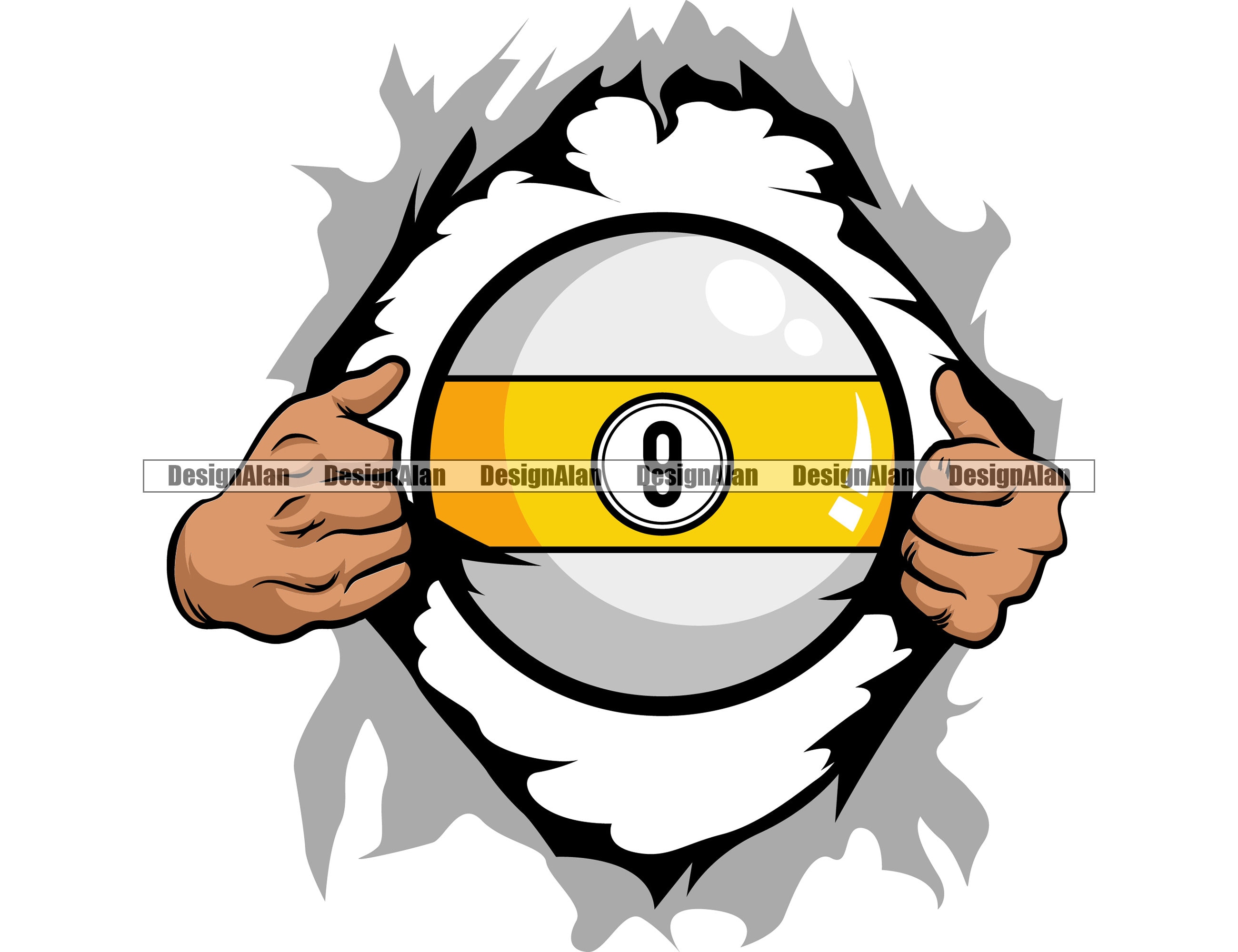 Hands Ripping Shirt Open Showing Nine Ball Billiards Pool