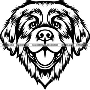 Newfoundland Dog Smiling Puppy Face Pet Breed Purebred St Bernard Bernese Mountain Drawing Great Pyrenees Art Logo Tattoo Design SVG PNG Cut