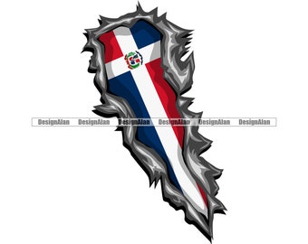 Bandiera della Repubblica Dominicana strappata strappata strappata camicia strappata che mostra orgoglio spagnolo latino ispanico paese tatuaggio colore design elemento SVG PNG JPG