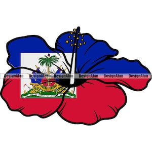 Haiti Bandeira Crioula Haitiana Hibisco Orquídea Ilha do Caribe Flor Amor Orgulhoso Viagem Nação Caribenha Cor Elemento de Design SVG PNG JPG Corte