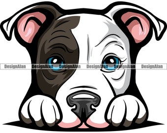 American Pit Bull Terrier Sbirciare Cane Sorridente Cucciolo Faccia Razza Pedigree Pitbull Staffordshire Disegno Arte Logo Colore Design SVG PNG