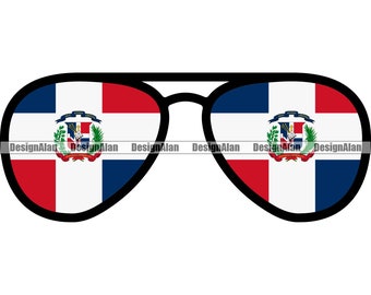 Dominicaanse Republiek Vlag Zonnebril Lens Reflectie Spaanse Kleding Accessoire Latino Hispanic Dominicano Kleur Design Element SVG PNG JPG