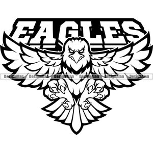 American Bald Eagle School Mascot Sports Team League Fantasy Bird Wings Claws Attacking Vector Art Logo Text Design Element JPG PNG SVG Cut