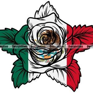 Mexico Mexican Flag Rose Flower Spanish Latino Hispanic Country Nation Pride Drawing Tattoo Logo Color Design Element SVG PNG JPG Cut File