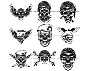 Military Skull SVG Bundle: Veteran T-Shirt Designs, Cricut & Sublimation (Digital Download)