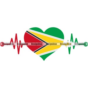 Guyana Guyanese Heartbeat Heart Ethnic EKG Wave Love Caribbean Proud Country Nation Tattoo Logo Color Design Element SVG PNG Jpg Cut File