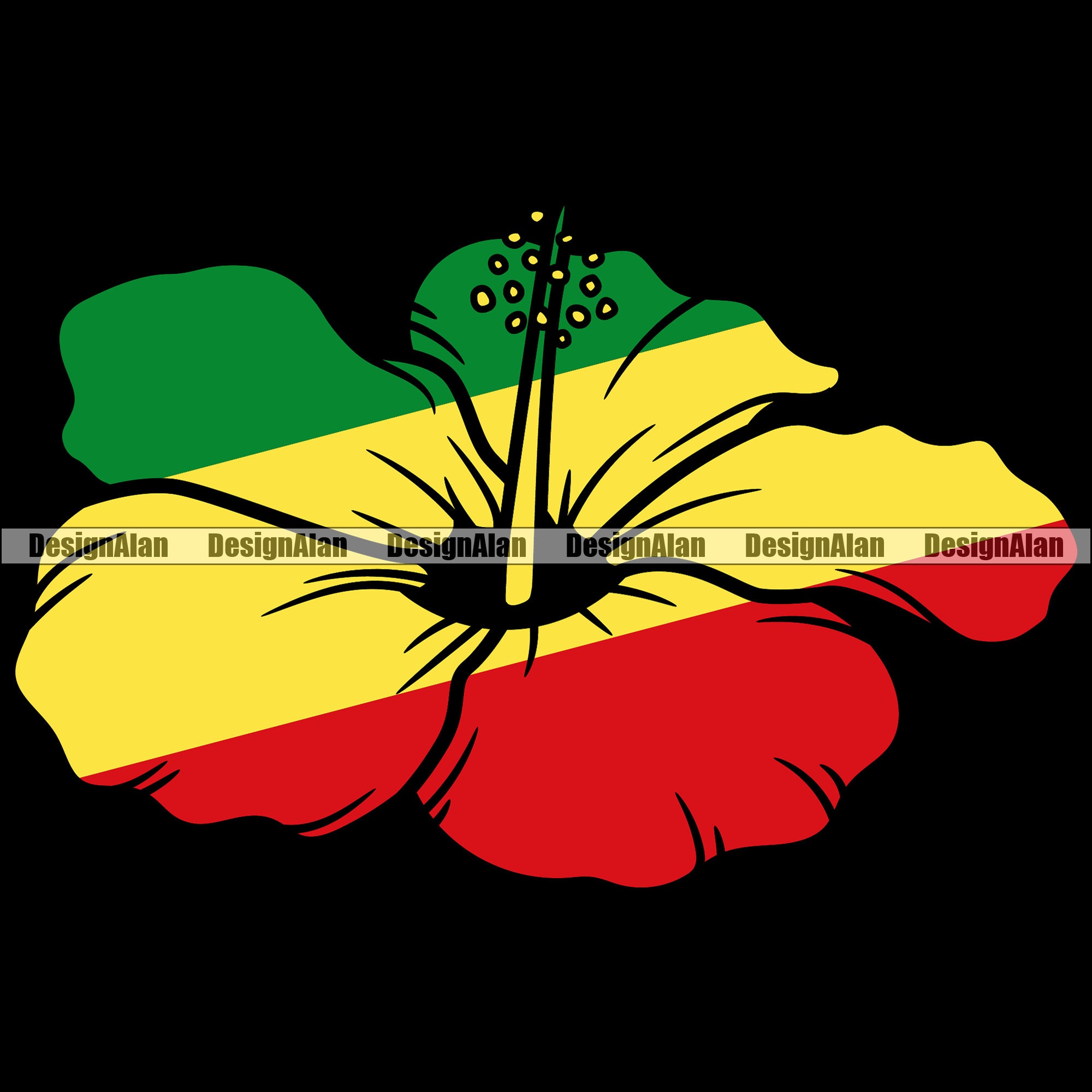 Reggae Rasta Jamaica Jamaican Rastafarian Rastafari Flag Hibiscus