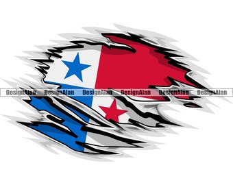 Panama bandiera panamense strappata strappata attraverso il muro di tessuto spagnolo latino ispanico paese orgoglioso tatuaggio arte logo colore design SVG PNG file di taglio