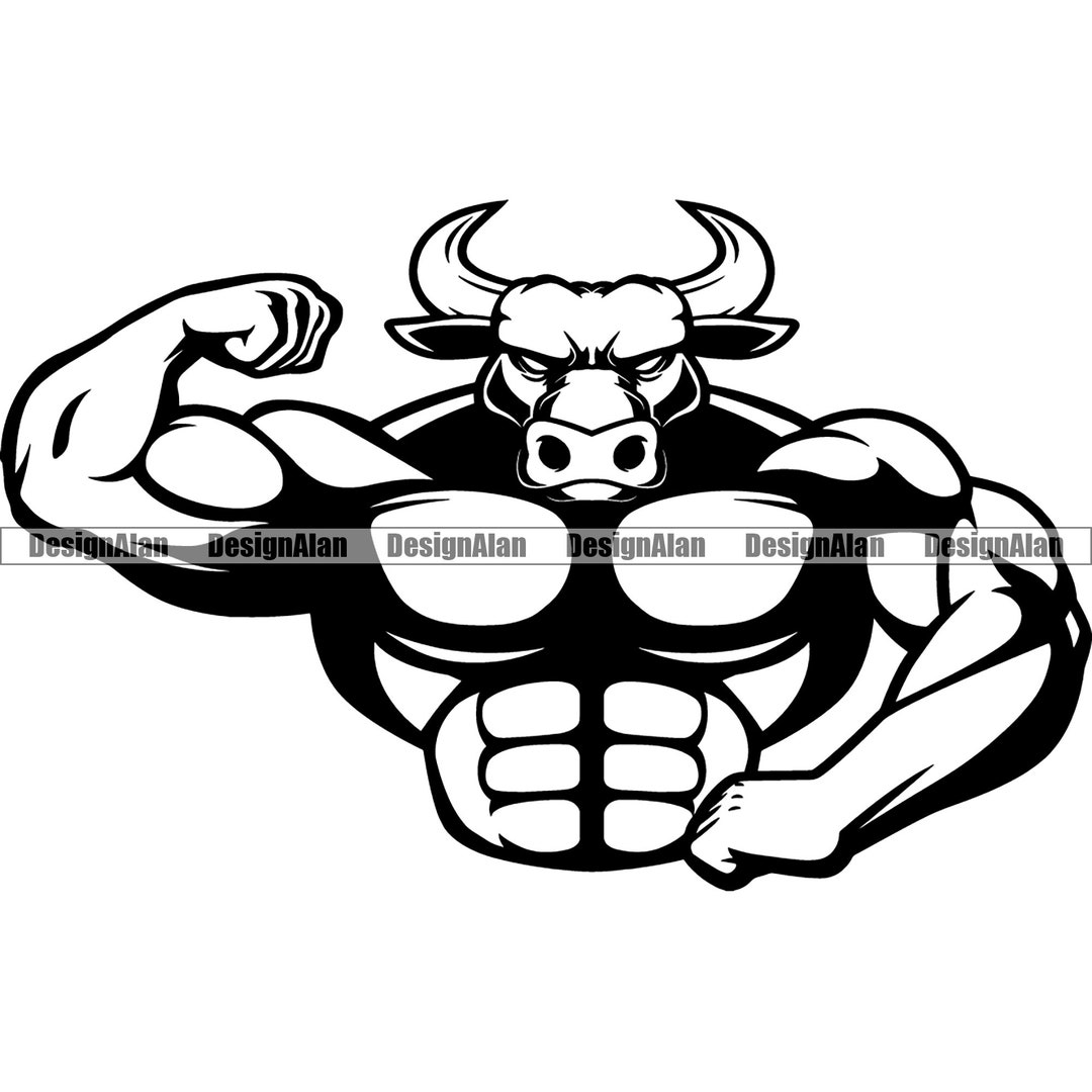 Bull Muscles Flex Bodybuilding Fitness Abs School Mascot Sports Team