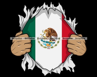 Mexico Mexicaanse superheld handen rippen open shirt vlag tonen door Spaanse Latino Hispanic Tattoo kleur ontwerpelement SVG PNG JPG-bestand