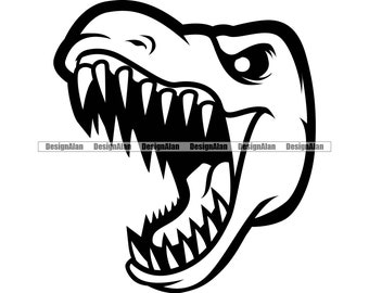 Tyrannosaurus Rex T-Rex mascotte testa di dinosauro Dino rettile preistorico arrabbiato ringhiando predatore mostro animale selvatico disegno vettoriale PNG SVG taglio