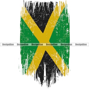 Jamaica Jamaican Reggae Rasta Rastafarian Rastafari Distressed Torn Ripped Vertical Flag Pride Tattoo Color Design Element SVG PNG JPG Cut