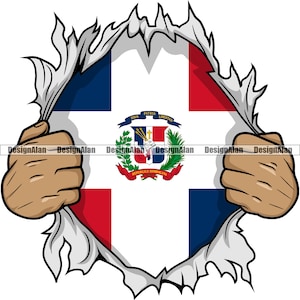 Dominican Republic Superhero Hands Ripping Open Shirt Showing Flag Through Spanish Latino Hispanic Tattoo Color Design Element SVG PNG JPG
