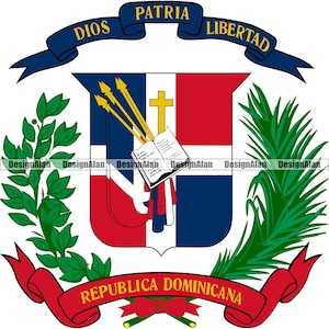Dominican Republic Flag Coat Of Arms Emblem Badge Icon Dominica Spanish Latino Hispanic Country Tattoo Color Design Element SVG PNG JPG Cut