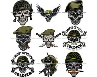 Military Skull Design Bundle: Army Veteran SVG PNG Clipart (Digital Download)