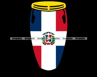 Repubblica Dominicana Bandiera Bongo Tamburo Musica Strumento musicale Orgoglio Spagnolo Latino Ispanico Paese Tatuaggio Logo Colore Design SVG PNG JPG Taglio
