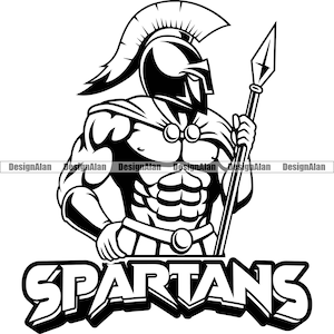 Spartan Mascot School Sports Team Cartoon Ancient Greek Warrior Sparta Soldier Helmet Spear Vector Logo Art Text Design Element PNG SVG Cut