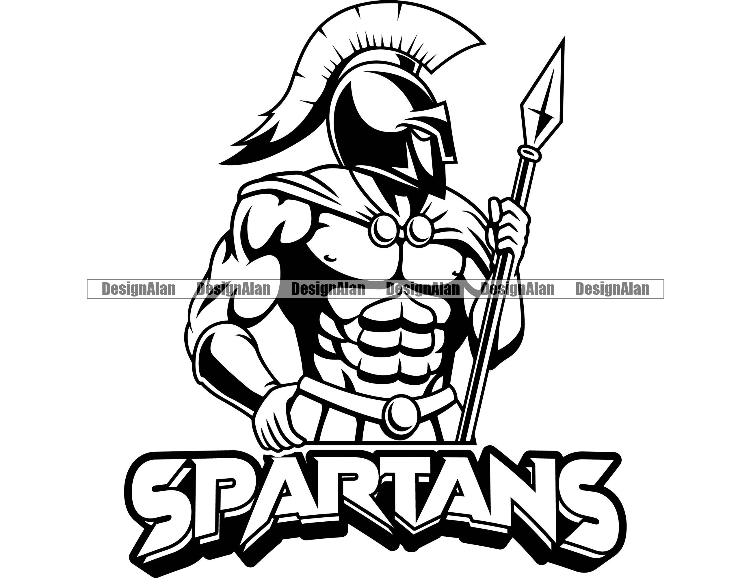 Spartan Mascot School Sports Team Cartoon Ancient Greek Warrior Sparta Soldier Helmet Spear Vector Logo Art Text Design Element PNG SVG Cut