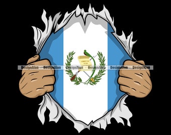 Guatemala Guatemalteekse superheld handen rippen open shirt vlag tonen door Spaanse Latino Hispanic Tattoo kleur ontwerpelement SVG PNG knippen