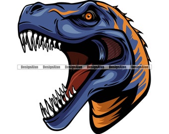 Tyrannosaurus Rex T-Rex mascotte dinosaurus hoofd Dino prehistorisch reptiel gemiddelde grommend roofdier monster dier vector kleur ontwerp JPG PNG SVG