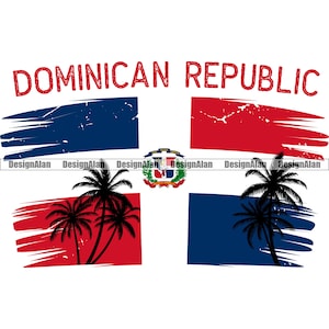 Dominican Republic Distressed Flag Palm Tree Caribbean Island Proud Travel Vacation Spanish Latino Hispanic Tattoo Color Design SVG PNG JPG