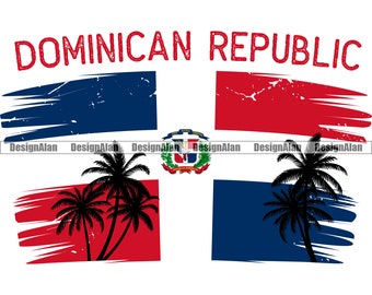 Repubblica Dominicana Distressed Flag Palm Tree Isola dei Caraibi Orgoglioso Viaggio Vacanza Spagnolo Latino Ispanico Tatuaggio Colore Design SVG PNG JPG