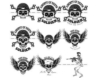 Military Skull SVG Bundle: Veteran T-Shirt Designs, Cricut Cut Files (Digital Download)