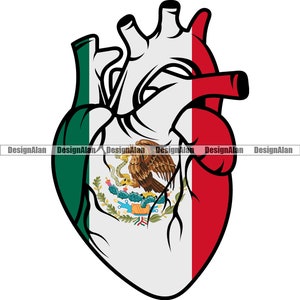 Mexico Mexican Heart Flag Courage Power Ethnic People Pride Spanish Latino Hispanic Country Tattoo Logo Color Design SVG PNG JPG Cut File