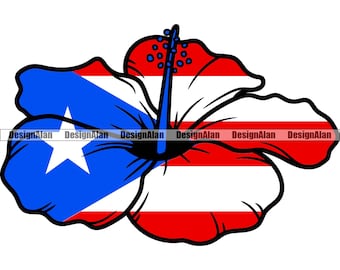 Puerto Rico Ricaanse Vlag Hibiscus Orchid Caribische Eiland Bloem Trots Spaans Latino Hispanic Boricua Tattoo Kleur Design Element SVG PNG JPG