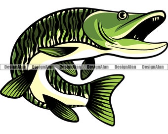 Musky Muskellunge Fish Fishing Fisherman Emblem Sport Water Lake Freshwater Boat Boating Tattoo Vector Logo Art Design Element PNG SVG Cut