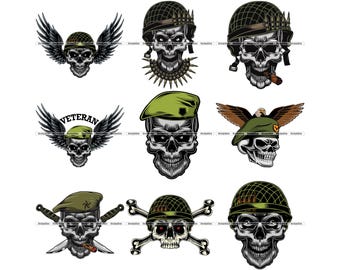 Military Skull SVG Bundle: Soldier T-Shirt Designs, Patriotic Clipart (Digital Download)