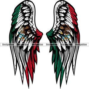 Mexico Mexican Angel Wings Flag Feather Freedom Spanish Latino Hispanic Country Nation Tattoo Color Design Element Art SVG PNG JPG Cut File