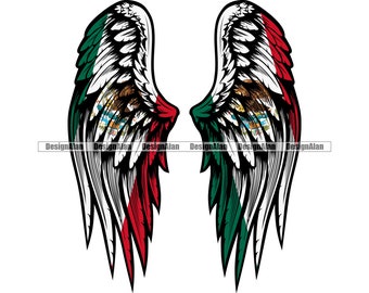 Mexico Mexican Angel Wings Flag Feather Freedom Spanish Latino Hispanic Country Nation Tattoo Color Design Element Art SVG PNG JPG Cut File
