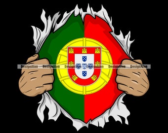Portugal Portugese vlag breken gebarsten gebroken muur superheld trots Europa reizen land natie Tattoo kleur ontwerpelement JPG SVG PNG knippen