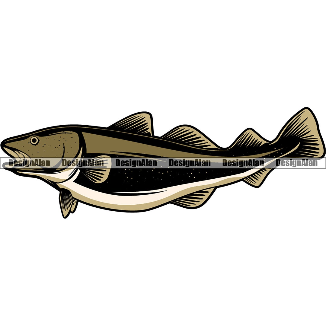 Atlantic Cod Fish Fishing Fisherman Badge Emblem Sport Ocean Deep Sea ...