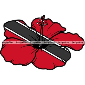 Trinidad And Tobago Trinidadian Flag Hibiscus Orchid Caribbean Island Flower Love Proud Caribbean Color Design Element SVG PNG JPG Cut File