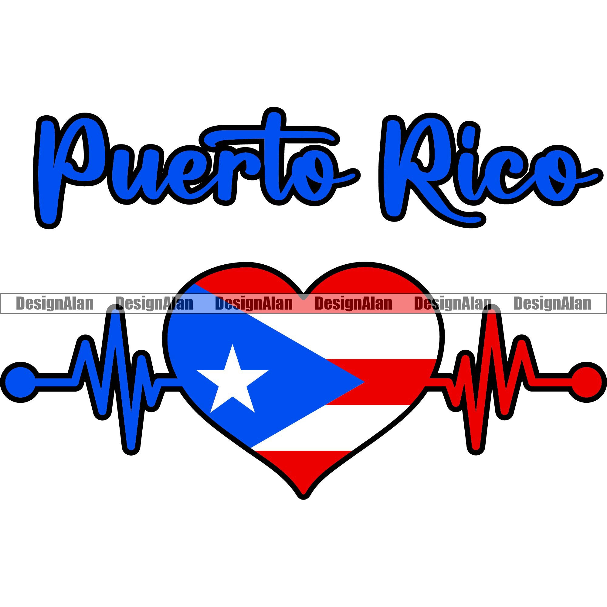 Puerto Rico Rican Heartbeat Heart Love Ethnic EKG Wave Pride Text ...