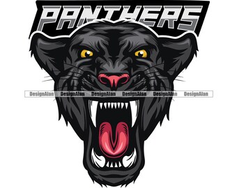 Pantera scuola mascotte squadra sportiva personaggio dei cartoni animati ringhiando arrabbiato grande gatto fantasia vettoriale logo arte testo colore disegno elemento JPG PNG SVG taglio